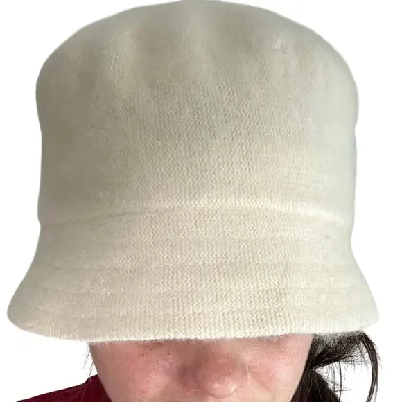 Angora rabbit, wool bucket hat- fuzzy cream- OS- vintage some wear-Y2K retro - Picture 6 of 6